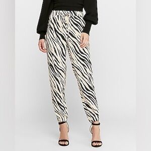 High Waisted Zebra Print Ankle Length Relaxed Fit Jogger Pant